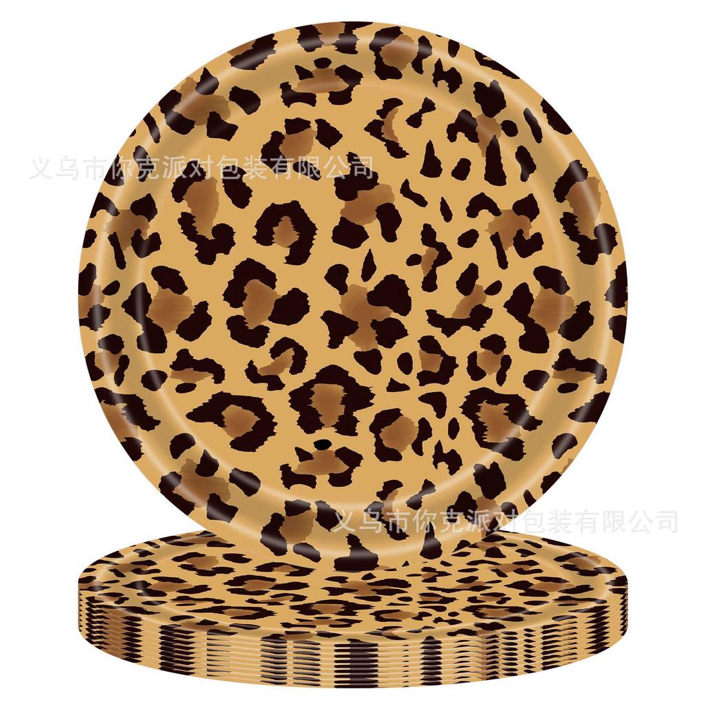 Chic Leopard Print Disposable Paper Tableware Set Birthday Party Plates Cups Napkins Decor