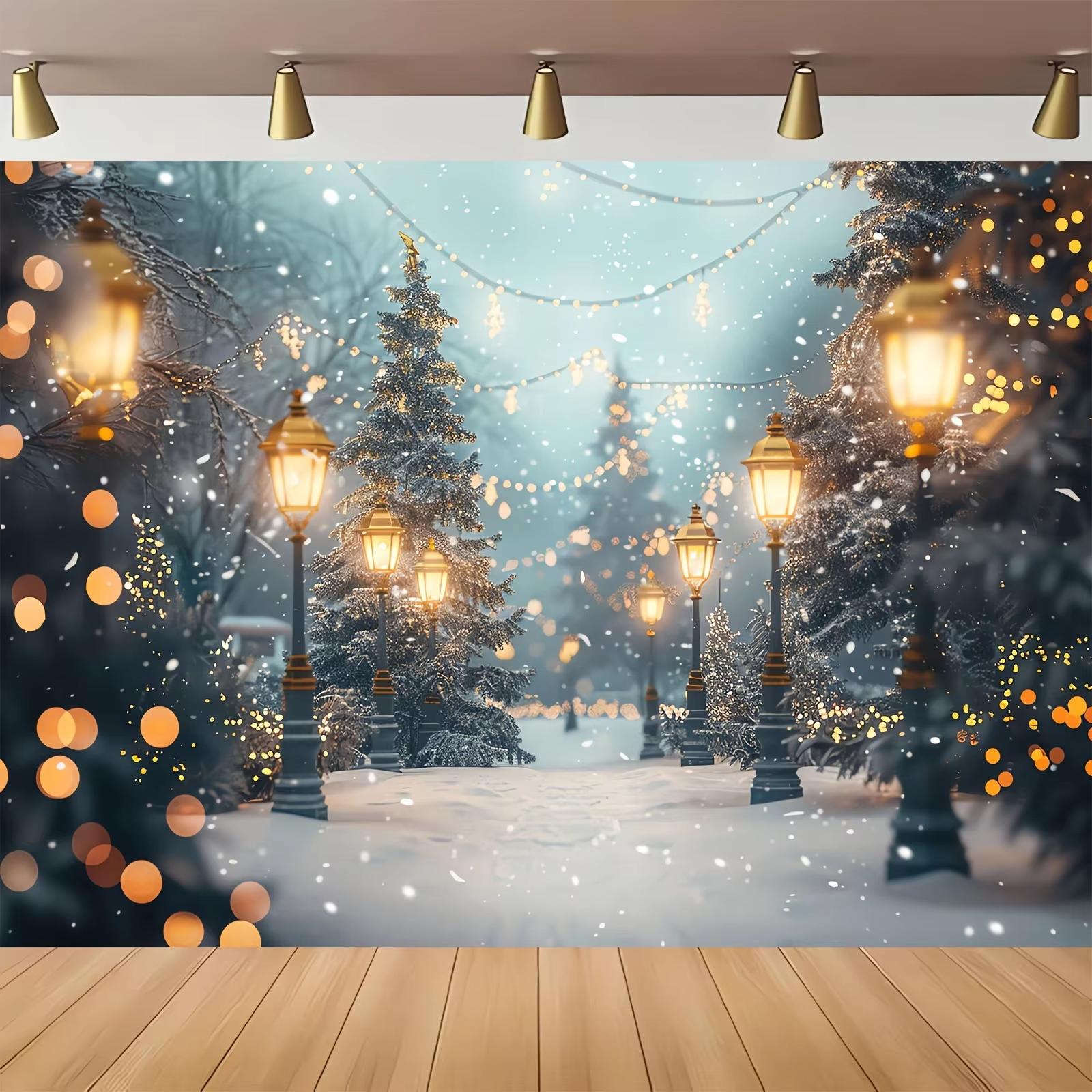 1 piece of Winter Wonderland Forest Background Cloth  Snow Christmas Pine Tree and Halo Scene 150X130