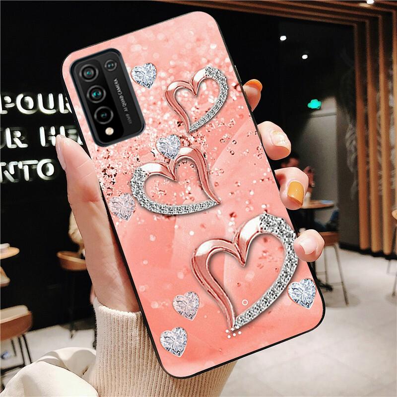 Rose Gold Diamond Love Heart Phone Case for Huawei Honor 50 10X Lite 20 7A 7C 8X 9X Pro 9A 8A 8S 9S 10i 20S 20lite 7X 10 Lite