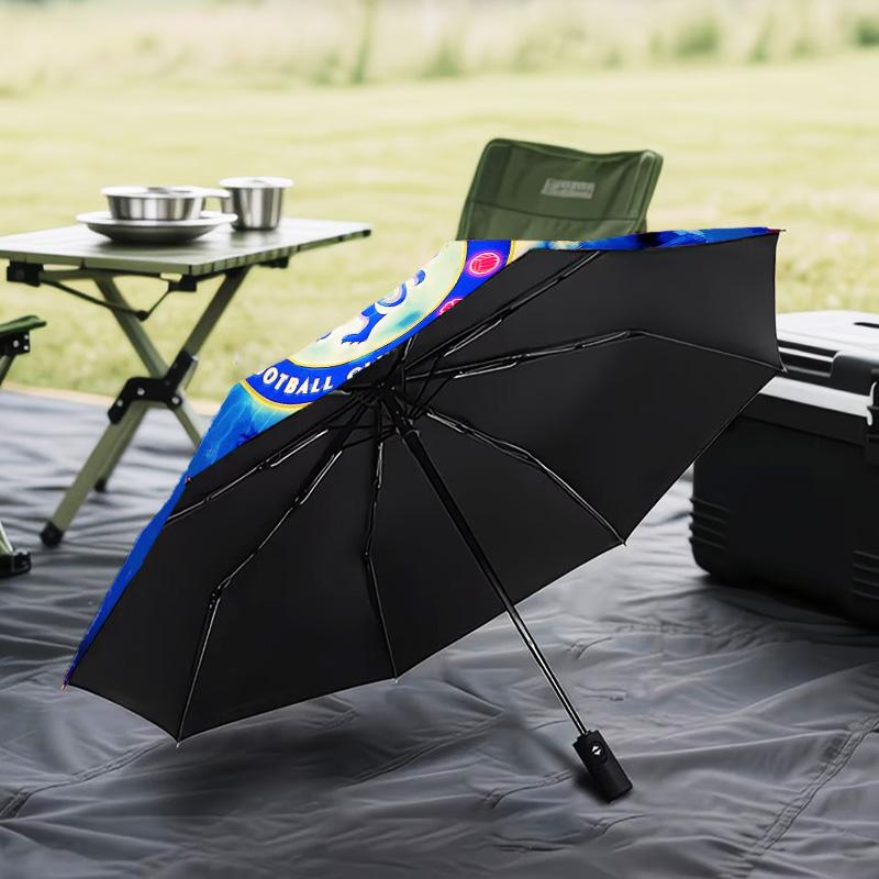 Niebieski Parasol Automatycznie Składany z Logo Chelsea Football Club - 8-żebrowy Parasol Podróżny z Automatycznym Otwieraniem/Zamykaniem i Przenośnymi Prezentami na Święta lub Urodziny