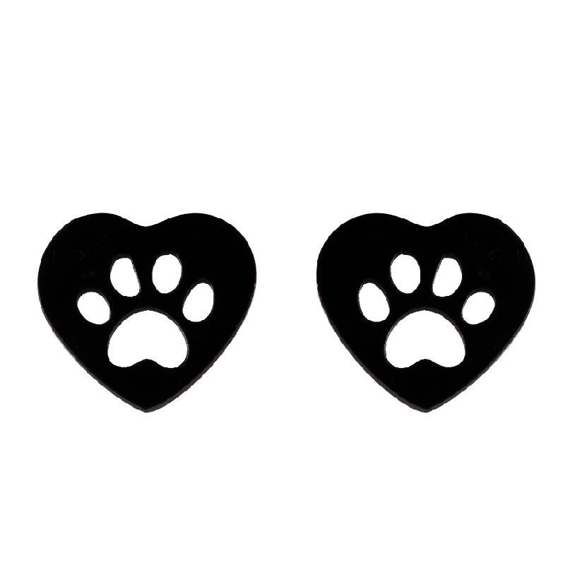 Cute Pet Dog Paw Print Stud Earrings Mini Golden Color Sweet Stainless Steel Ear Studs For Women Girls Fashion Zircon Gifts