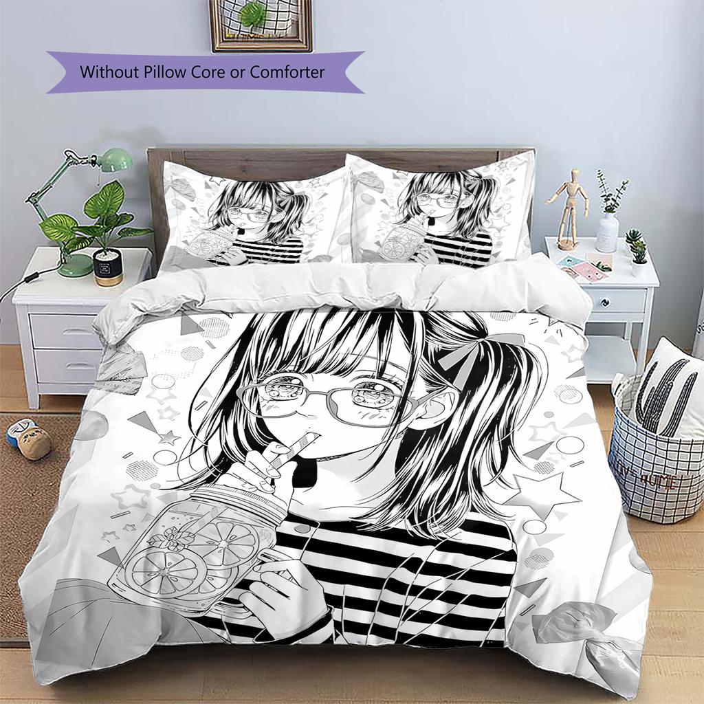 Honey Lemon Soda Pattern Bedding,Quilt Set Quilt Cover Pillowcase Home Birthday Gift (1 * duvet cover + 2 * pillowcase, without core)
