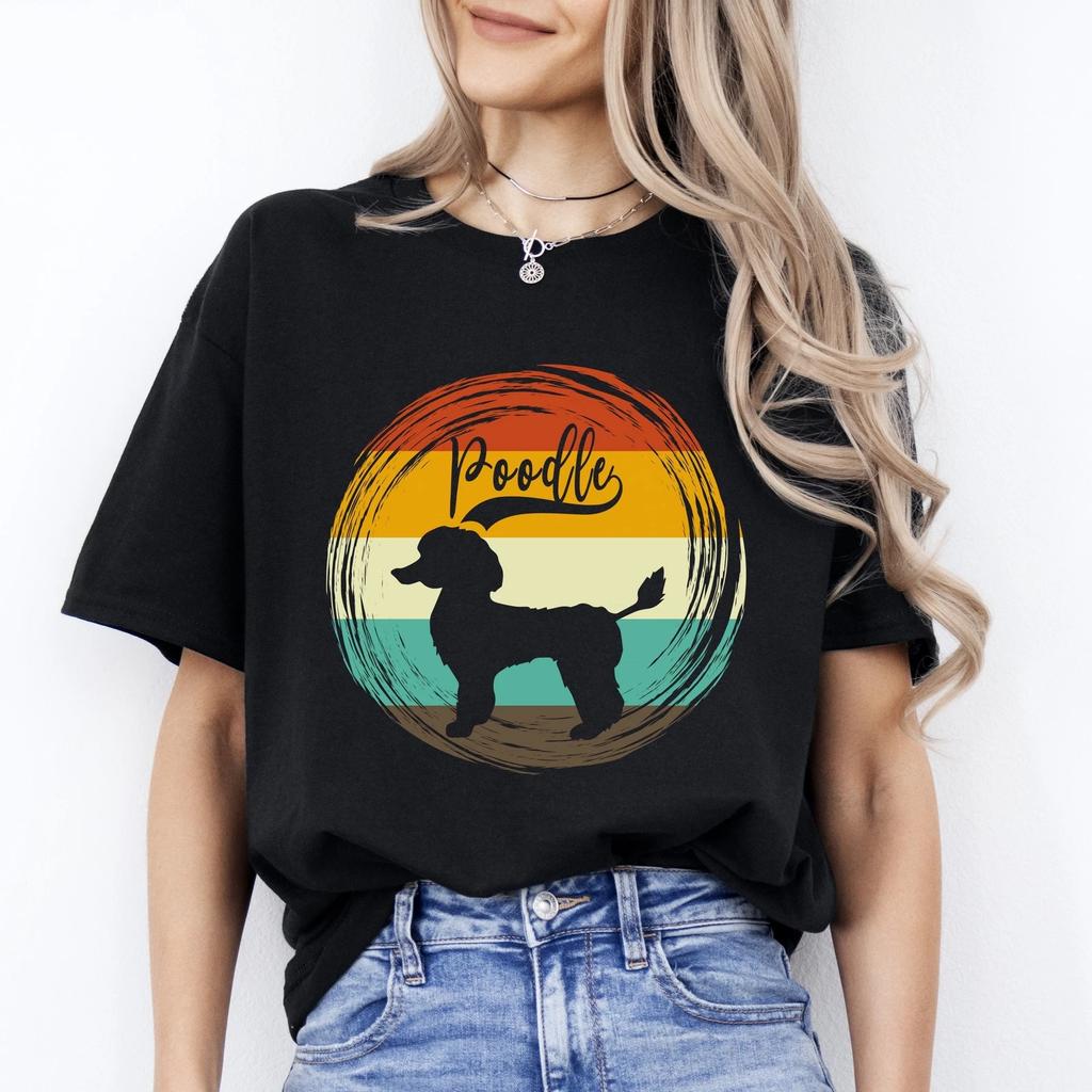 Poodle T-Shirt Gift Retro Poodle Dog Owner Unisex Tee Black Navy Dark Heather