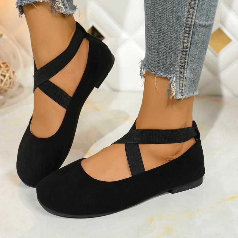 

Fashion 2025 New Plus Size Elastic Round Toe Flat Middle-aged Mom Shoes Casual Shallow Mouth Women s Singles 36