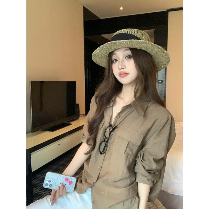 Lazy Style Solid Color Temperament Loose Lapel Long-sleeved Shirt Women s New Autumn Versatile Top S зелёный