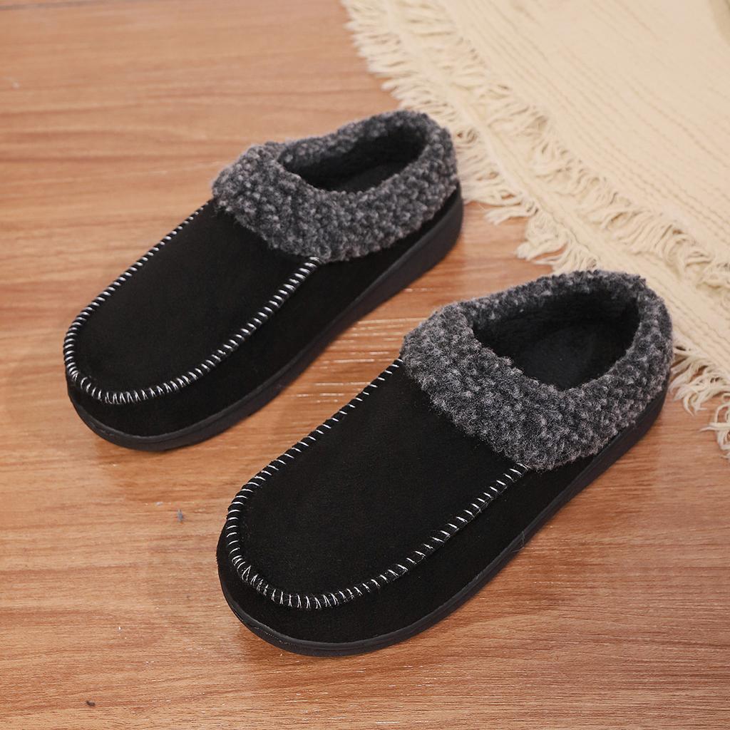 Men Slippers Winter Big Size Indoor Memory Foam Plush Warm Cozy Luxury House Shoes Suede Sewing Casual Slipper Indoor/Outdoor