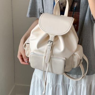 Simple and Fashionable Soft Leather Backpack Bag 2025 Summer New Large-capacity Backpack College Student Drawstring Schoolbag Women's Bag