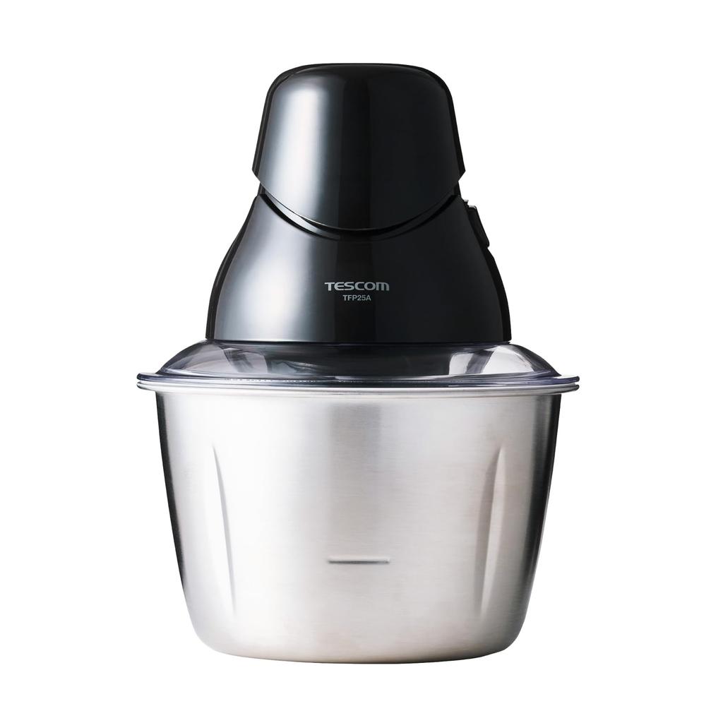 Tescom Stainless Steel Food Processor (TFP25A-K) - Crushes Ice, Blends, Chop, Grate (Coarse/Fine), Whisks - Compact Storage, Black