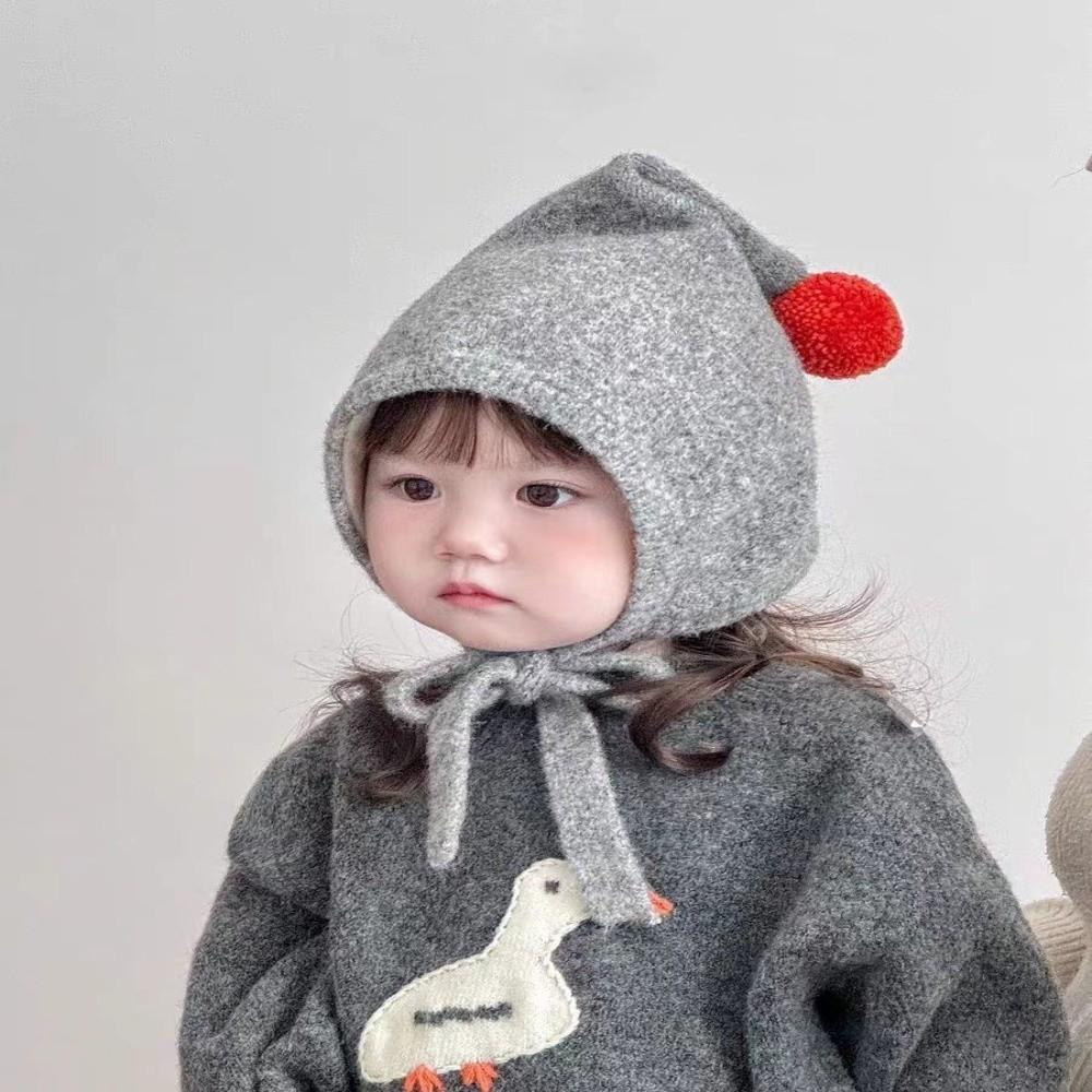 Adjustable Tie Straps Kids Knit Hat Thick Warm Pom Pom Bonnet Gifts Pointed Earflap Hat  Baby Girls