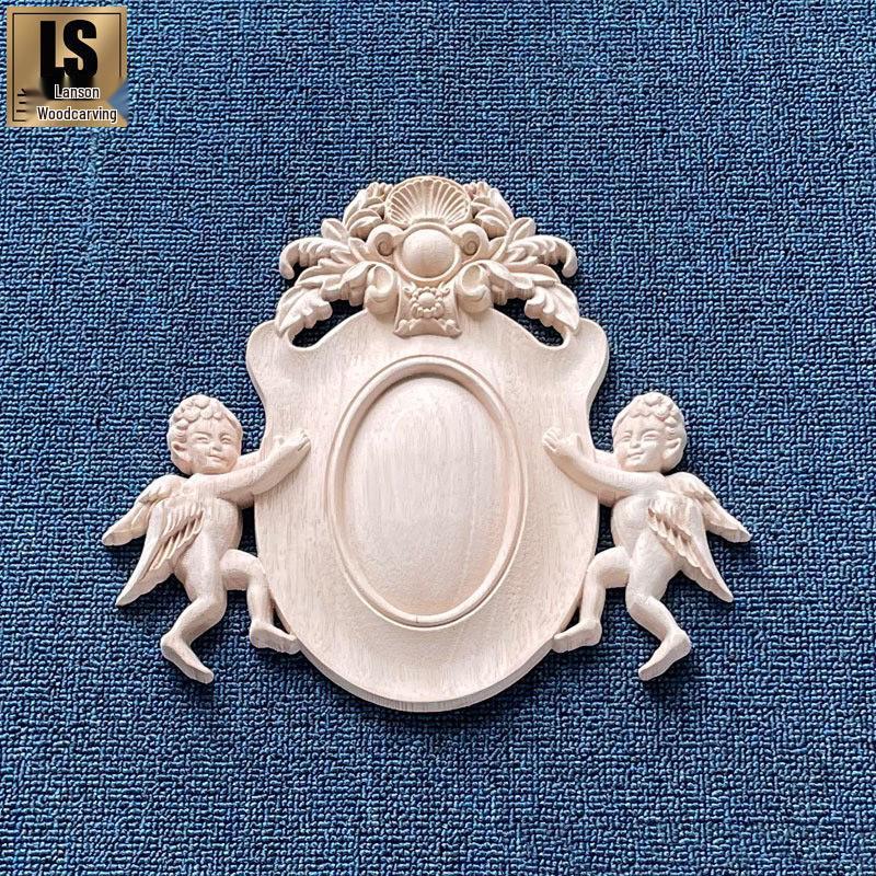 

European Style Solid Wood Carved Floral and Angel Relief Decorative Decal for Furniture and Cabinet Doors