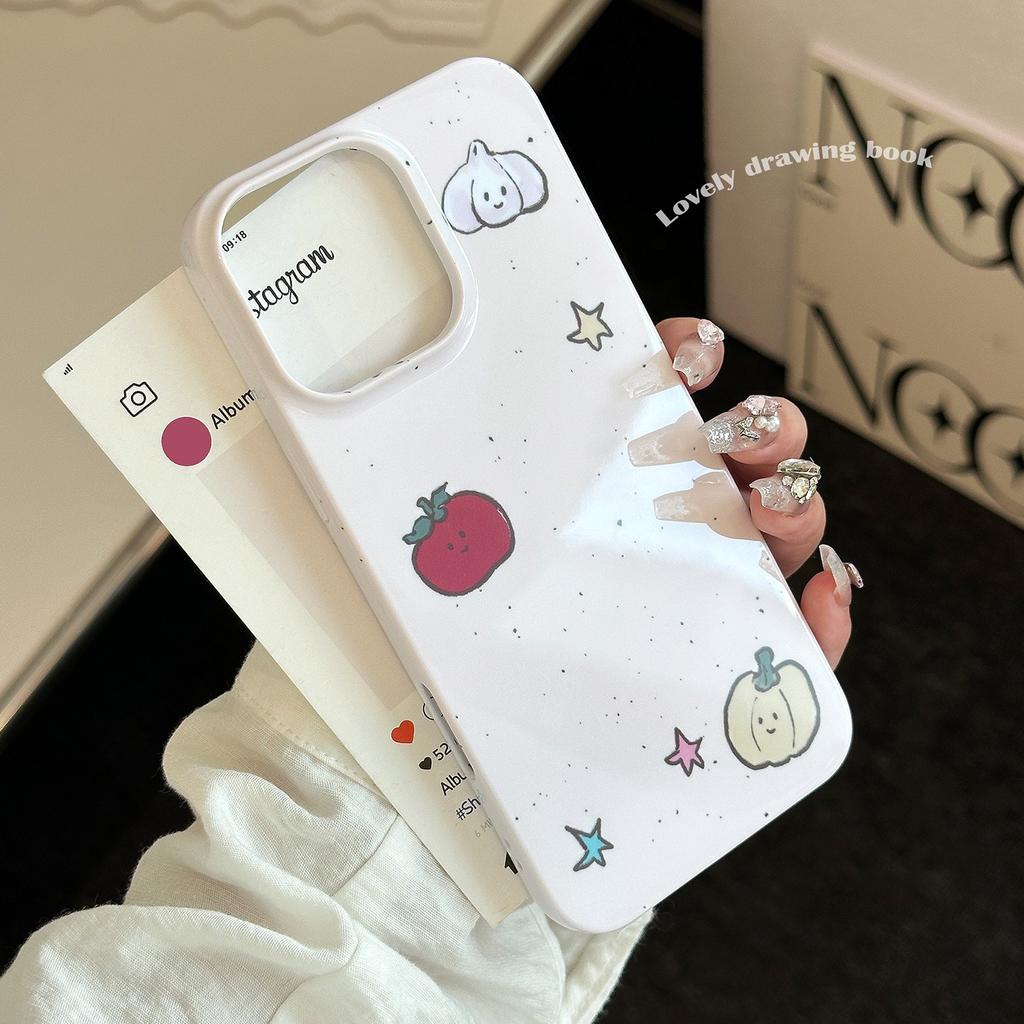 Film with Bracket for iPhone 15 16 Mobile Phone Case 14promax Cute Fruit and Vegetable Graffiti 11 Hard Cover 12 High-Quality