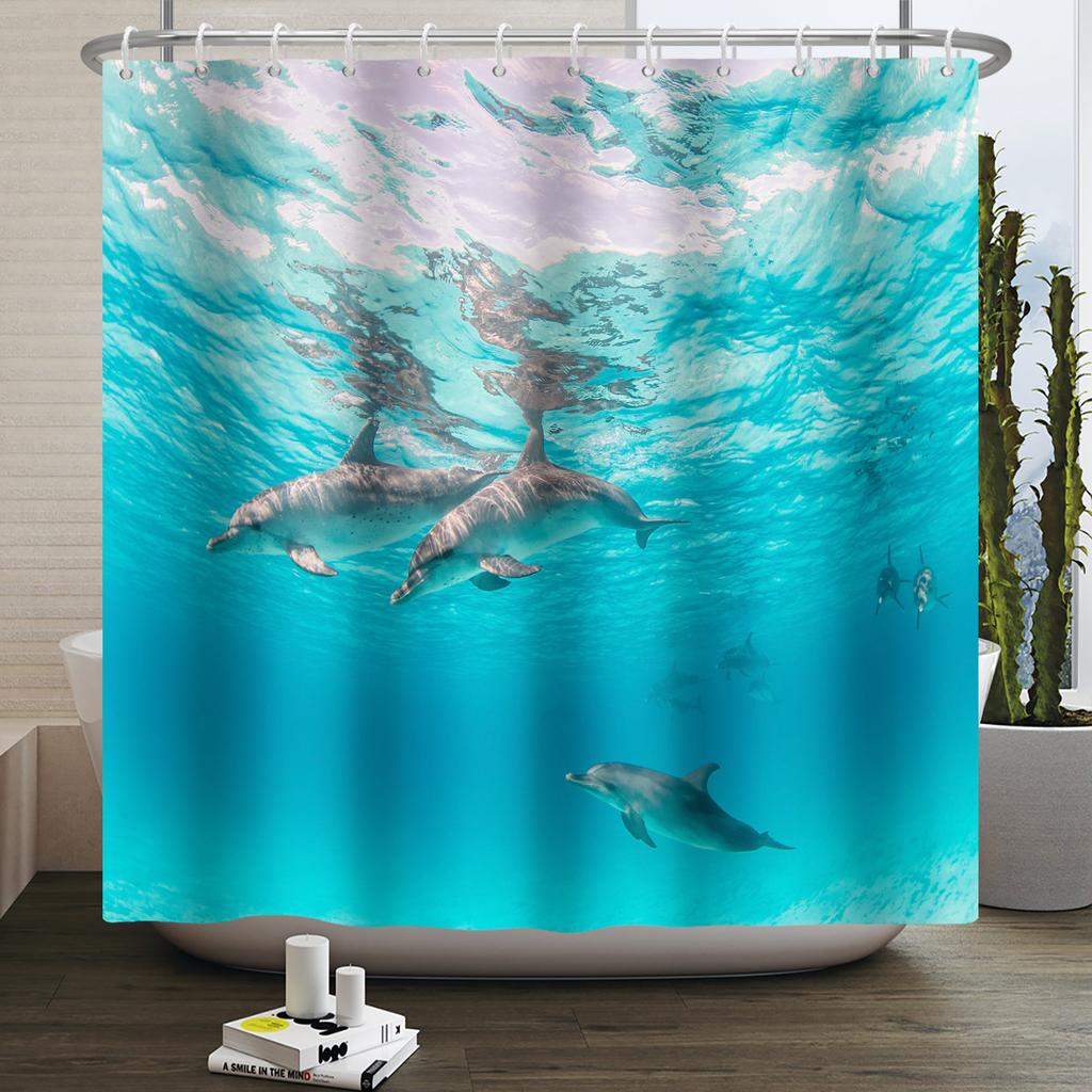 Underwater World Ocean Shower Curtain for Bathroom Seabed Animals Sea Turtle Dolphin Fish Waterproof Bathroom Curtain With Hooks