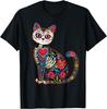 Sugar Skull Day Of The Dead Cat Art Halloween Cat Lover New T-Shirt