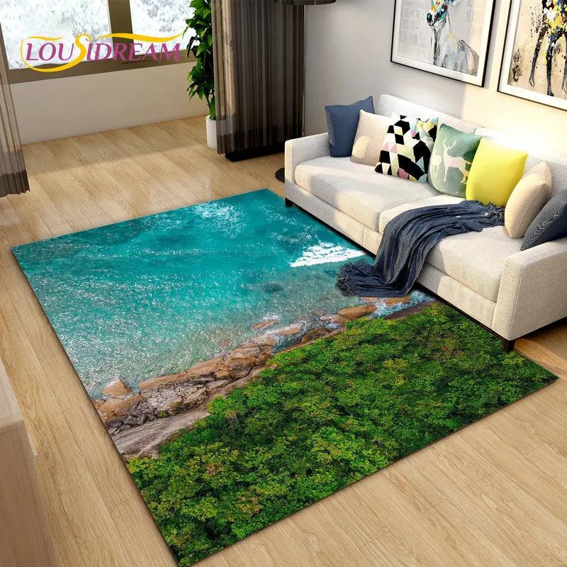 3D Ocean Seawater Beach Water Scenery Area Rug,Carpet Rug for Living Room Bedroom Sofa Doormat Decoration,Kid Non-slip Floor Mat