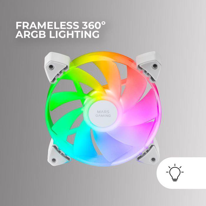 Ventilateurs - mars gaming - mf-3ar - éclairage argb 360° - pales inversées - 120mm
