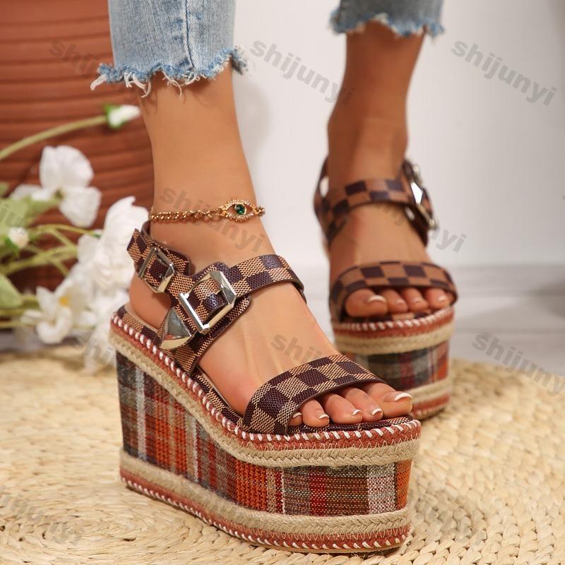 Fashion Women's Sandals 2025 Summer New Fashion Peep Toe Wedge Sandals Women Platform High Heels Outdoor Beach Shoes Sandalias De Mujer