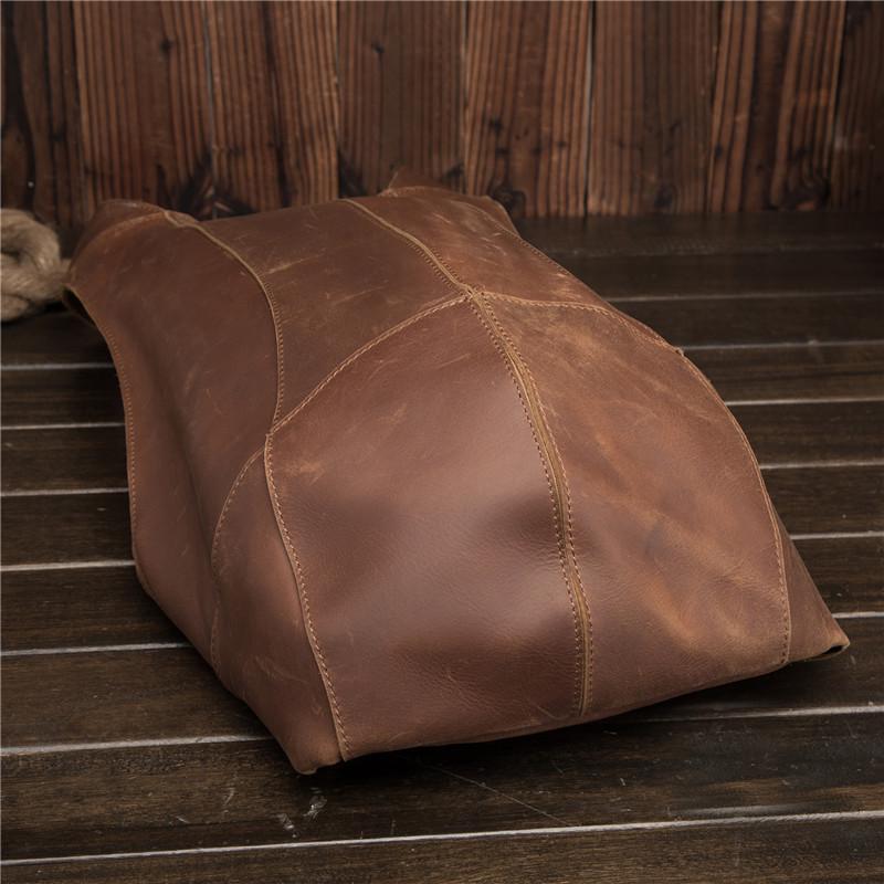 Men's Retro Dark Brown Crazy Horse Leather Backpack - College Style for Students