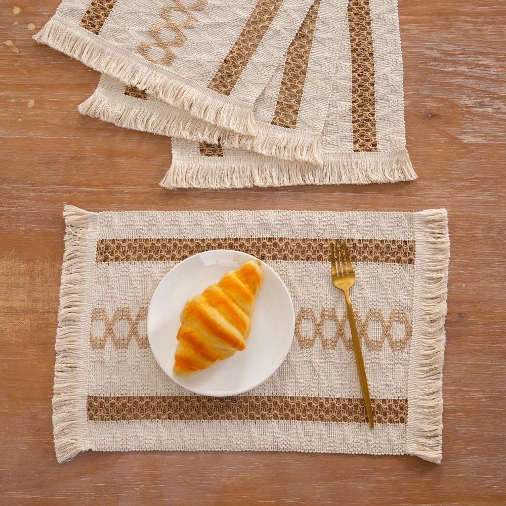 Cotton Linen Table Mat Rectangle Placemats Simple Party Wedding