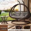 Double Rattan Swing Chair with Coffee Table