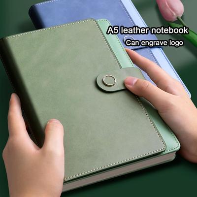 A5 Leather Student Subject Notebook, Thick Diary, Buckle Work Notebook, Business Meeting Record Book, Excerpt Book, Lined Pages, Travel Log