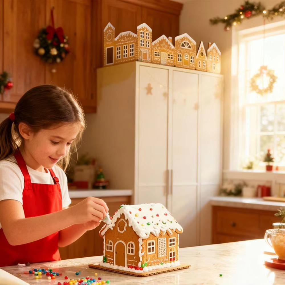 DIY Christmas Gingerbread House Cardboard with String Light Folding Xmas Village Decoration Kit Large Snow Scenery