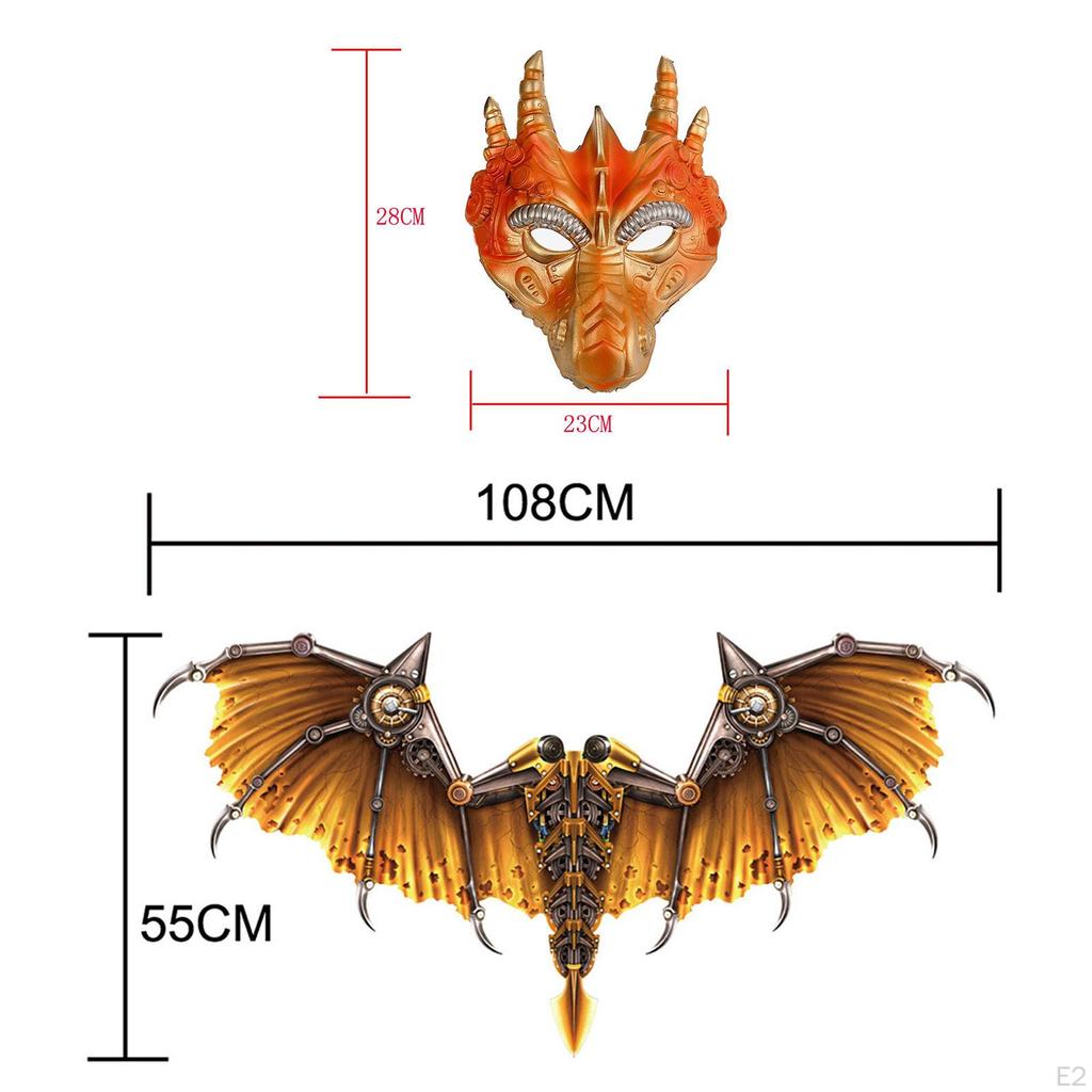 Adult Dragon Halloween Cosplay Costume Wing Mask Kit Dress Up Props Dinosaur