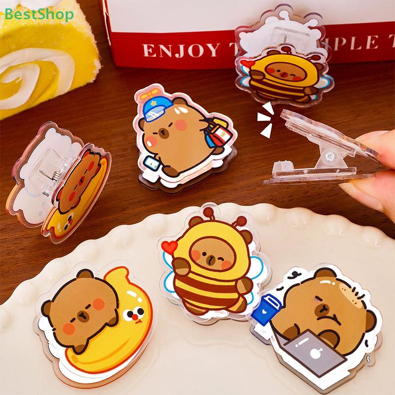 4Pcs Cute Capybara Double-Sided Memo Clip Acrylic Memo Holder Test Paper Clip Tidy Up Document Clip School Supplies