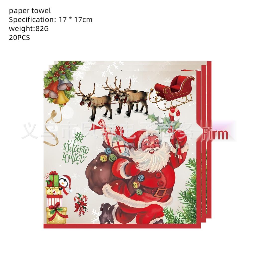 Retro Christmas Party Disposable Tableware and Decorations with Reindeer, Santa Claus, and Snowman Theme