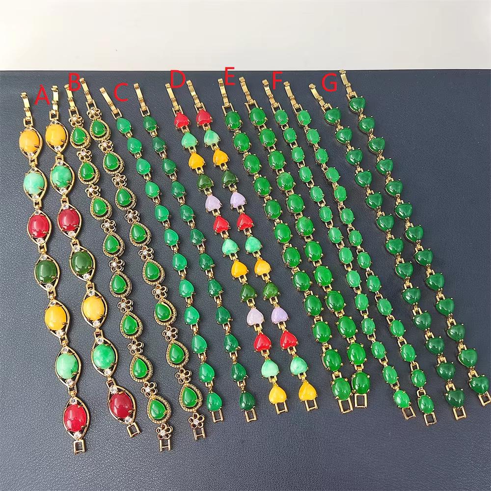 New Designs Colorful Purple Red Green Jade Bracelet Real Natural Malay Jade Stone Quartz Gold Bracelet Women Charms Bracelets 19cm&A