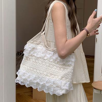 Lässige und ätherische Spitze Mesh Unterarmtasche Ein-Schulter Damen Tasche Großvolumige Pendeltasche