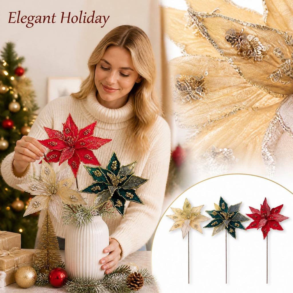 Christmas Tree Decoration, 32 Pcs Artificial Christmas Flowers for Holiday Scene Decor