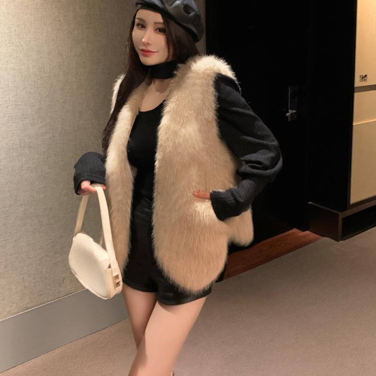 Autumn Winter Faux Mink Fur Vest Coat for Women Fur Outerwear Ladies Casual Sleeveless Jacket