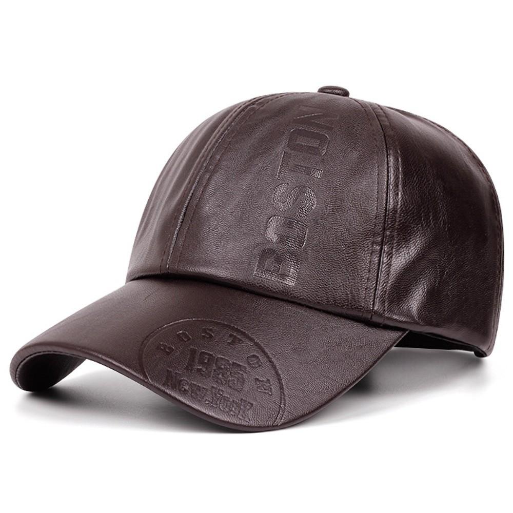 

Boston New York 1985 Embossed Faux Leather Baseball Cap Adjustable Baseball Hats Sun Hat Women Men коричневый