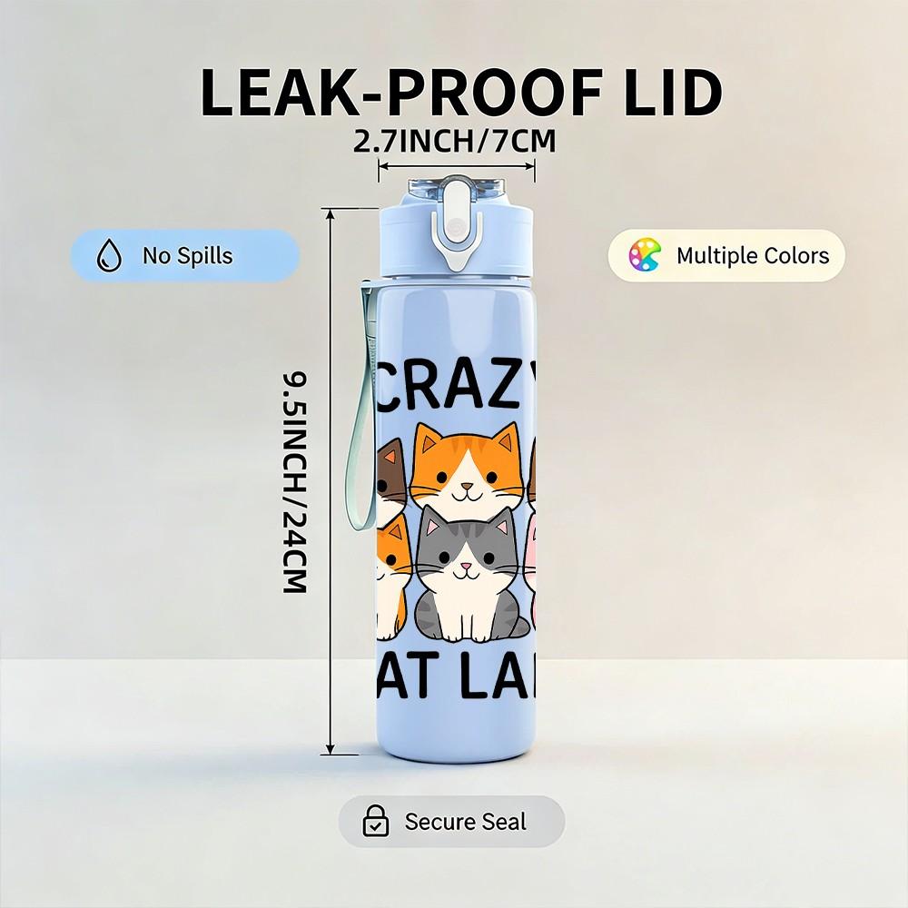 1PC Crazy Cat Lady Group 750ml Color Plastic Sports Water Bottle Leakproof Flip Straw Lid Suitable for Sports Office Home Use