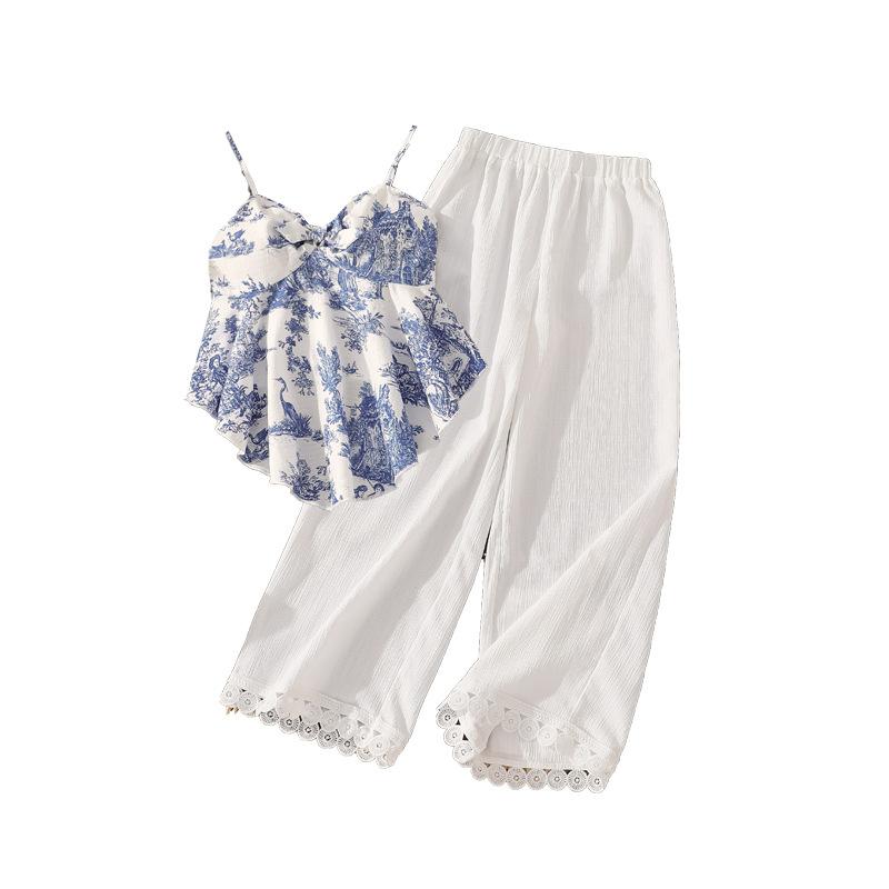 Sweet Girl's Set - Summer Children's Elegant Strapless Wide-leg Pants Set
