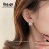 Higu S925 Silver Square Pleated Ripple Stud Earrings - Women's Cold Style, Niche Design