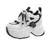 Fashion New Spring Autumn Non-slip Chunky Sneakers Women Lace-up High Platform Leather Sports Dad Shoes 7CM Heels Casual Shoes Woman