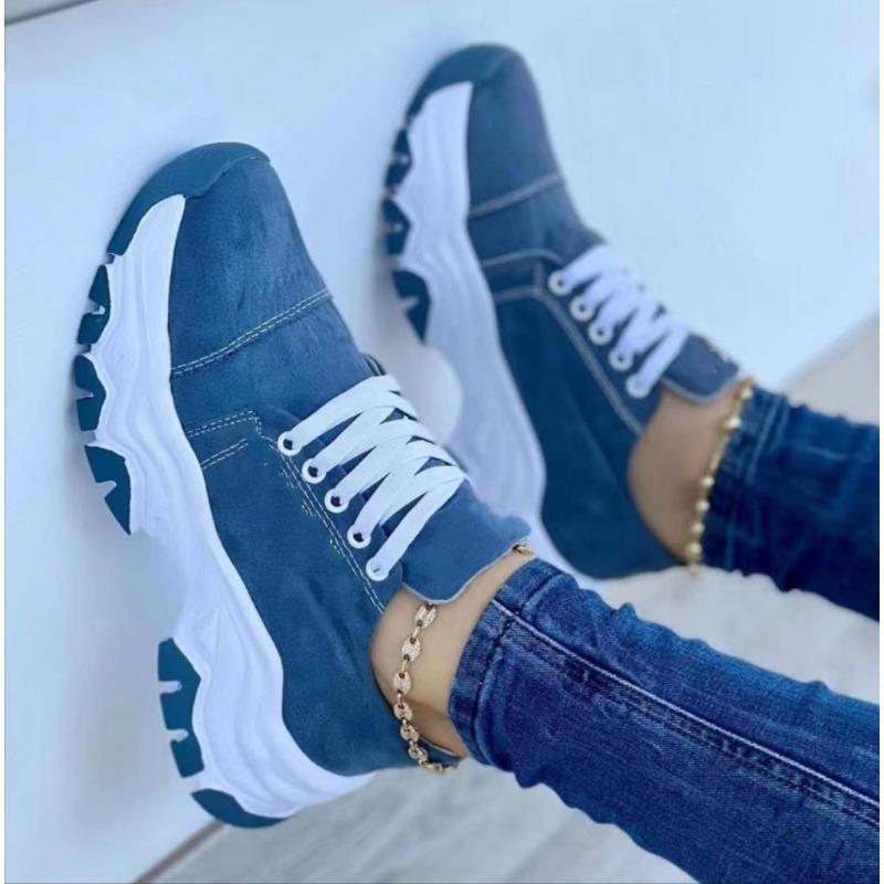 New platform color matching lace-up canvas shoes women's large size low-top casual single shoes sports shoes