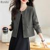 ZANZEA Women Casual Round Neck Long Sleeve Thin Woolen Jackets