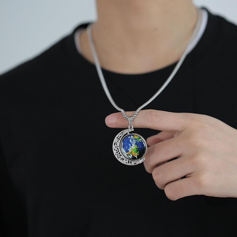 Trendy Hip Hop European & American Style Moon & Earth Necklace - Non-Fading Sweater Chain