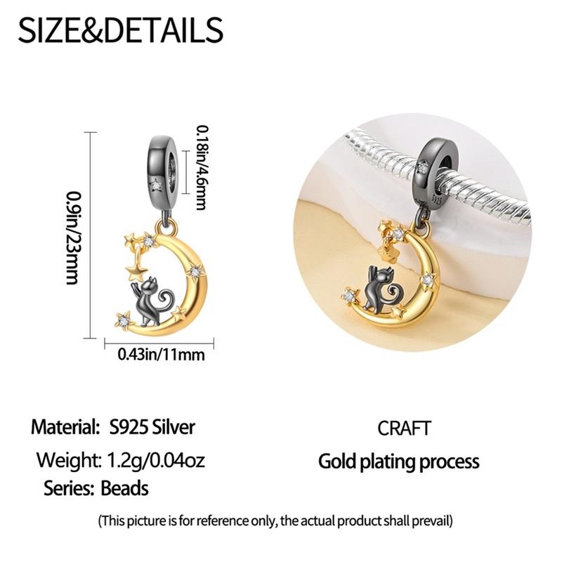 Original Charm Copper Cat Series - Cat Pendant Under The Moon Charms Fit 3Mm Original Bracelet Women Diy Fine Jewelry Gifts