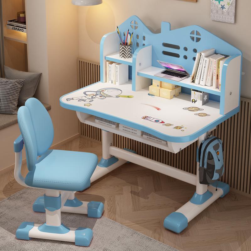 Kids Desk Chair Set Widened Desktop Multi Separation Cartoon Castle Adjustable Height Study Table with Drawer Chair Set Boy Girl