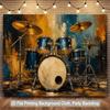 A 2D Flat Banner Background Fabric, with the Drum Set Positioned On the Colored Background Fabric.