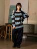 THE GREEN LAB Block Stripe Off-Shoulder Knit [Blue]