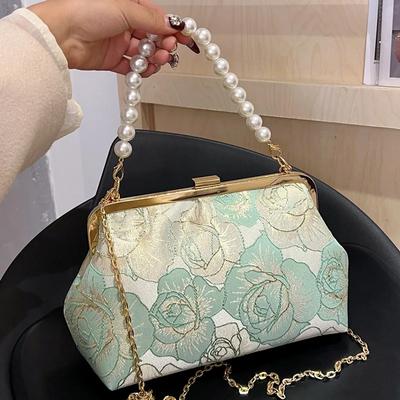 Women's Designer Bags  Women's Green Bags  Evening Clutch  Tassel Messenger  Shoulder Bags  Floral Print  Pearls
