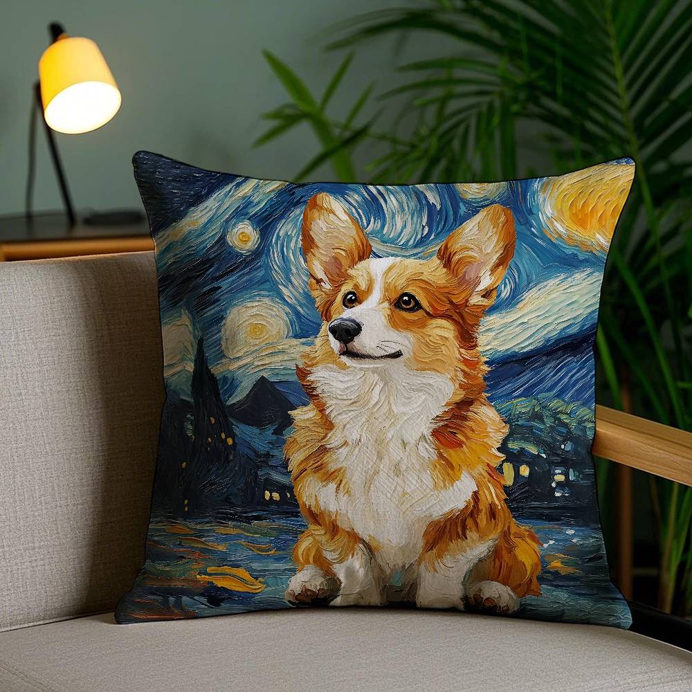 Catoon Starry Sky Dog Pillow Case Office Sofa Dorm Chair Back Short Plush Double-sided Printing Home  Cushion Cover