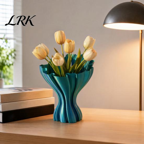 Mehrzweck-Dekorationsvase 3D-gedruckte Vasen, Elegante Faltenvase, Verdrehte minimalistische Blumenarrangement Künstlerischer Trockenblumenhalter Halter, Nordisch