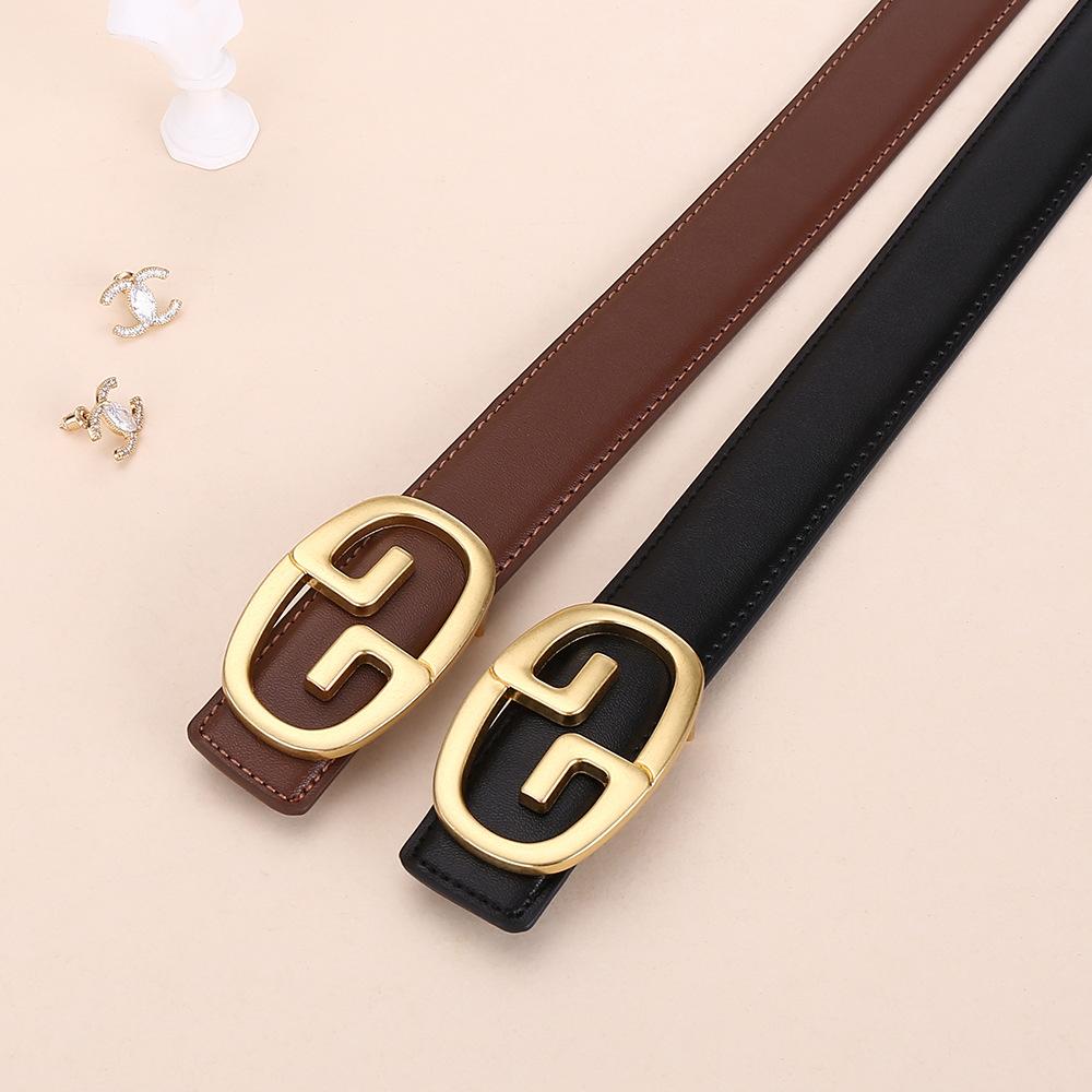 Double G Belt Leather Women'S Personality Belt Women'S Premium Alloy Business Belt