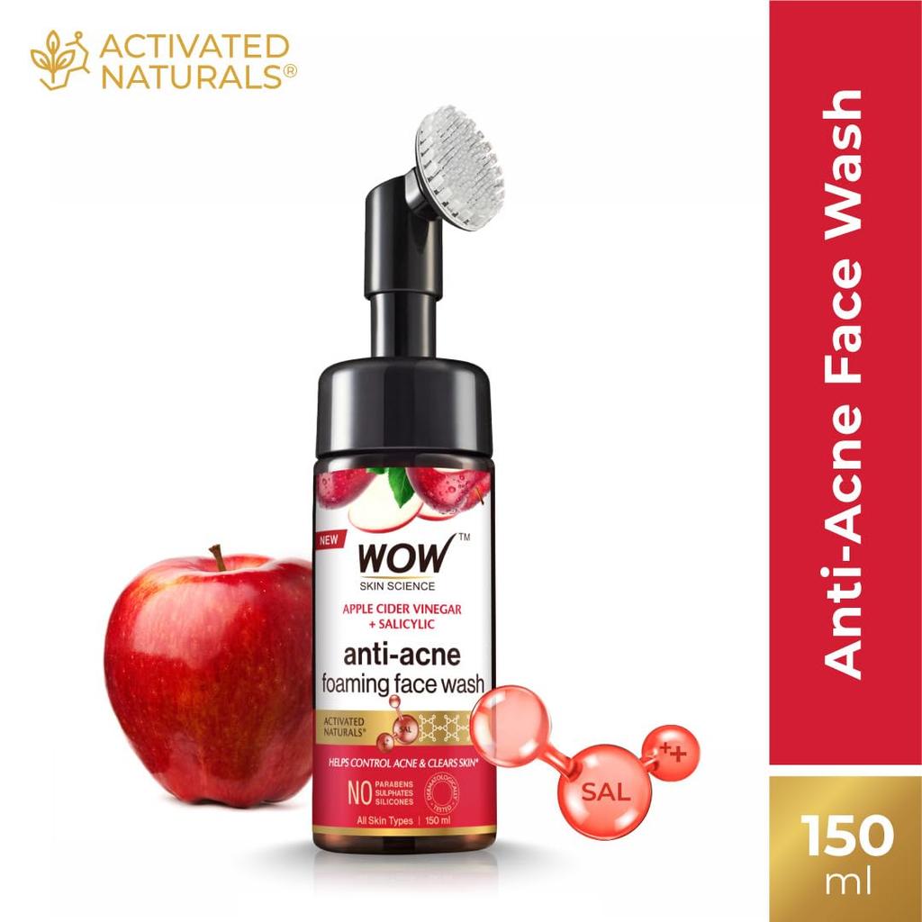 Wow Skin Science Apple Cider Vinegar Foaming Face Wash  150ML With Built In Brush Deep Cleansing Cleanser For All Skin Types