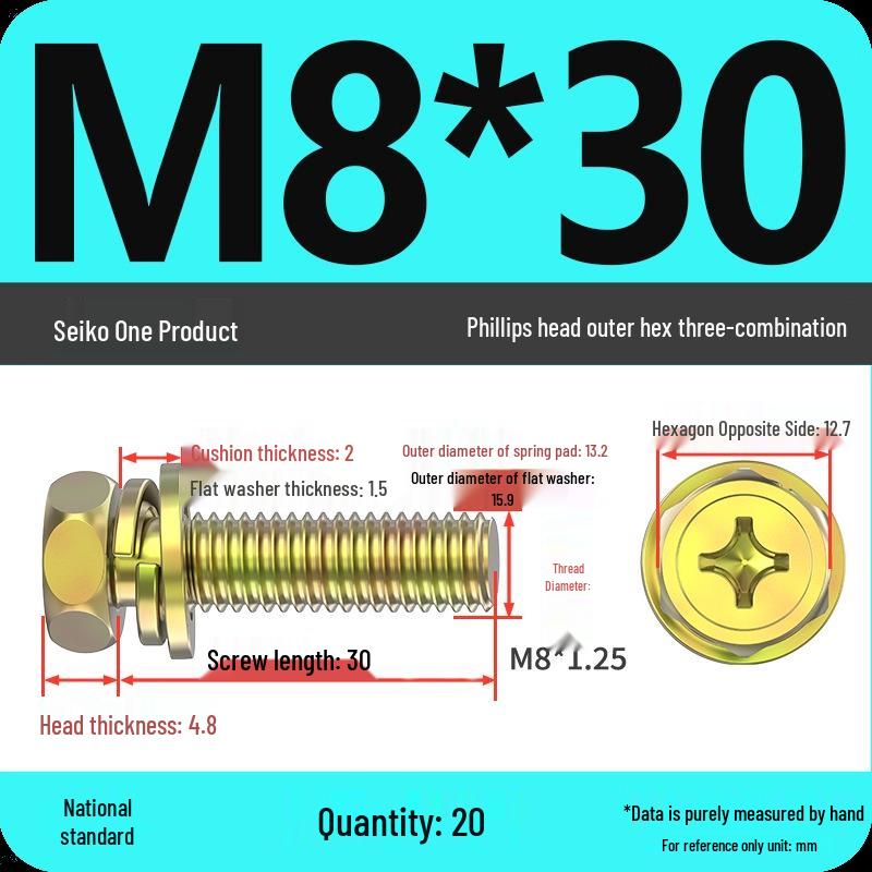 Concave Head Hexagon Combination Bolt Set with Spring Washer and Gasket - 3 Pieces